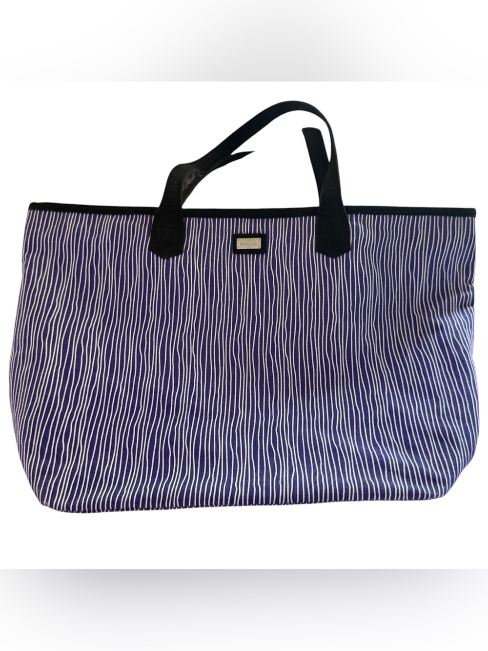 Ame & Lulu Purple & White Striped Tote with Black Handles
